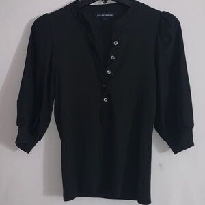 Veronica Beard Black Puff Sleeve Henley Top